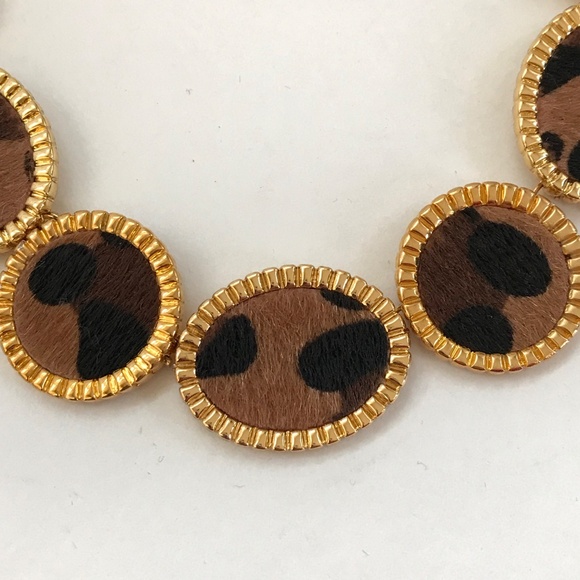 TALBOTS Statement Necklace Leopard Print Black and Gold - Picture 2 of 15